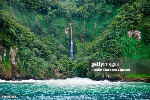 waterfall, cocos island. - cocos island costa rica fotografías e imágenes de stock