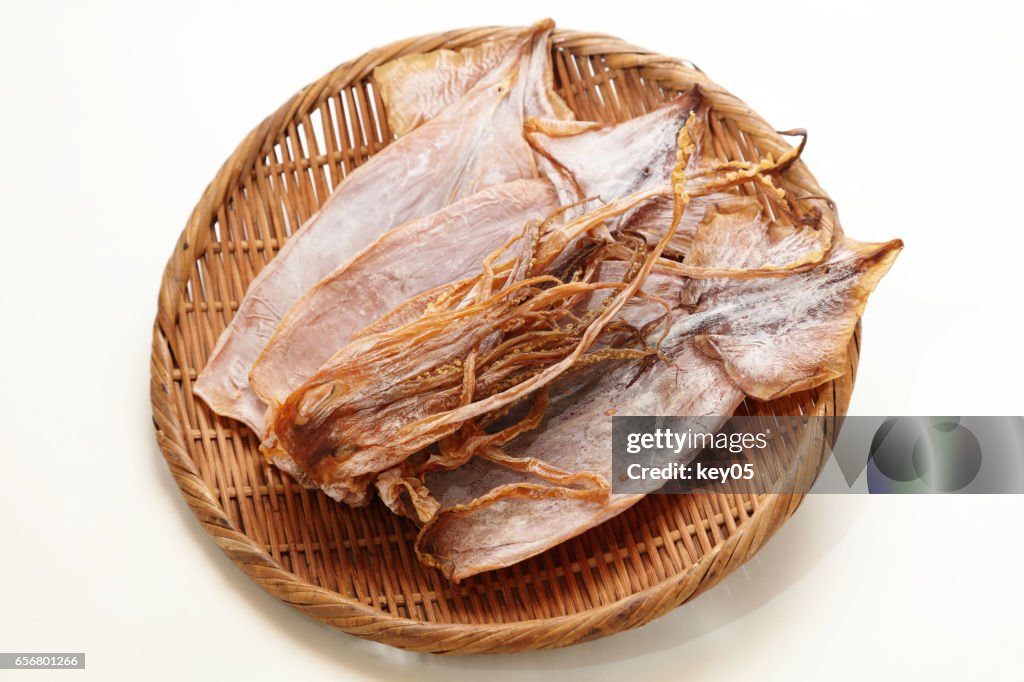 Dried squid isolated on white background