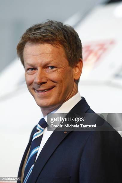 Richard Lutz Chairman of the DB Deutsche Bahn or german Railways Poses in front of an ICE 4 Train at the Press conference to announce the financial...