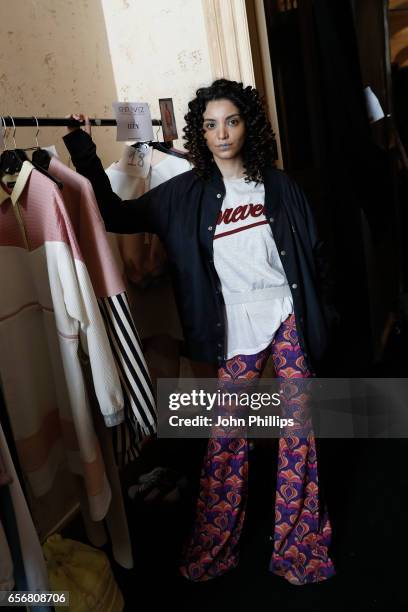 Model backstage ahead of the New Gen show during Mercedes-Benz Istanbul Fashion Week March 2017 at Grand Pera on March 23, 2017 in Istanbul, Turkey.