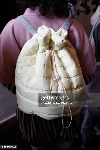 Model, fashion detail, backstage ahead of the New Gen show during Mercedes-Benz Istanbul Fashion Week March 2017 at Grand Pera on March 23, 2017 in...