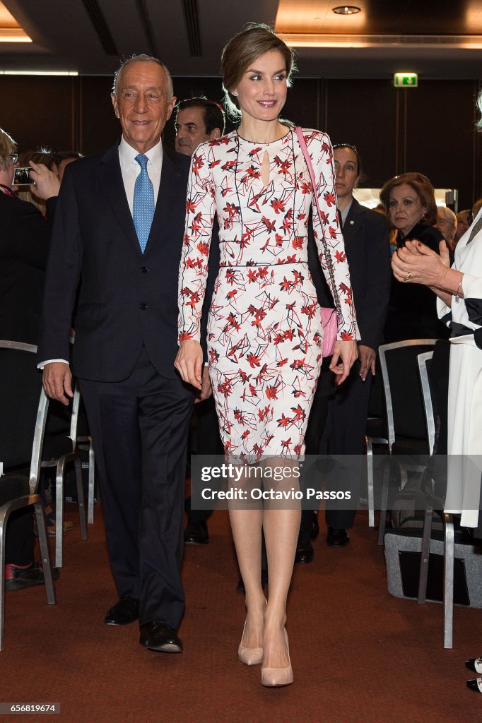 Queen Letizia Of Spain Attends Forum Against Cancer in Porto