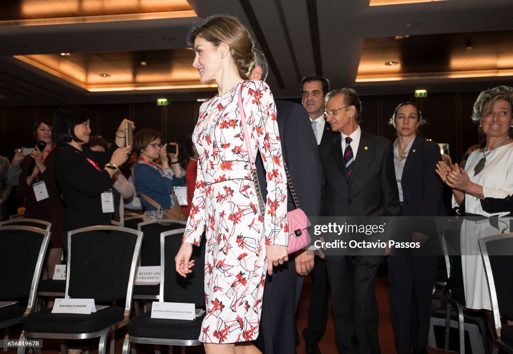 Queen Letizia Of Spain Attends Forum Against Cancer in Porto