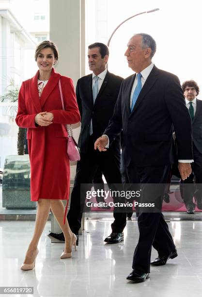 Queen Letizia of Spain arrives at 7th European Conference "Tobacco or Health" in Porto on March 23, 2017 in Porto, Portugal.