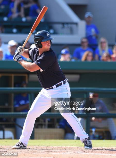 Joey Pankake of the Detroit Tigers bats during the Spring Training game against the Toronto Blue Jays at Publix Field at Joker Marchant Stadium on...