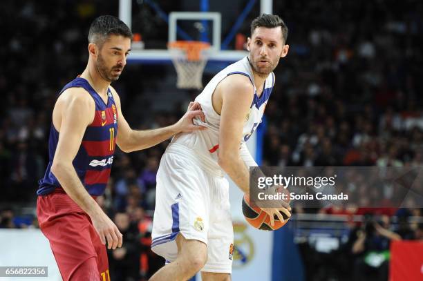 Rudy Fernandez, #5 guard of Real Madrid and Juan Carlos Navarro, #11 guard of FC Barcelona during the 2016/2017 Turkish Airlines Euroleague Regular...