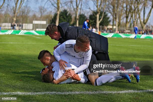 Players of Germany celebrate during the UEFA Under-19 European Championship qualifiers between U19 Germany and U19 Cyprus on March 23, 2017 in...