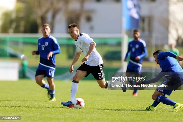 Dominik Franke of Germany in action during the UEFA Under-19 European Championship qualifiers between U19 Germany and U19 Cyprus on March 23, 2017 in...