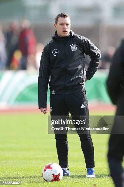 Hanno Balitsch, assistant coach of Germany is seen prior to the UEFA Under-19 European Championship qualifiers between U19 Germany and U19 Cyprus on...