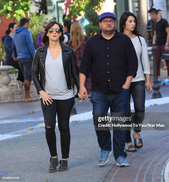 Brynn O'Malley and Bobby Moynihan are seen on March 22, 2017 in Los Angeles, California.