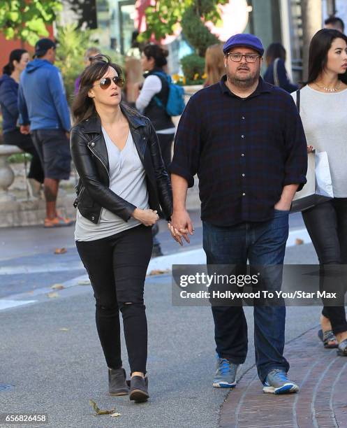 Brynn O'Malley and Bobby Moynihan are seen on March 22, 2017 in Los Angeles, California.