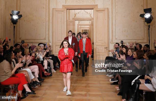 Designer Selen Akyuz on the runway at the New Gen show during Mercedes-Benz Istanbul Fashion Week March 2017 at Grand Pera on March 23, 2017 in...