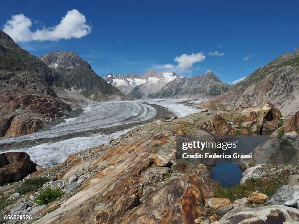 glacial erosional landforms at aletsch glacier - erosional stock pictures, royalty-free photos & images