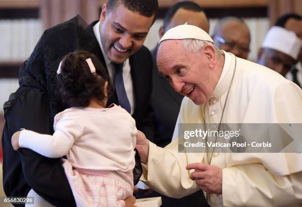 Pope Francis Meets President of Cameroon Paul Biya and wife Chantal on March 23, 2017 in Vatican City, Vatican.