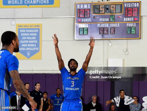 Ben Gordon of the Texas Legends celebrates in the final moments of the game against the Los Angeles D-Fenders on March 22, 2017 at Toyota Sports...
