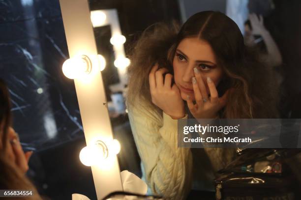 Model backstage ahead of the Mert Erkan show during Mercedes-Benz Istanbul Fashion Week March 2017 at Grand Pera on March 23, 2017 in Istanbul,...