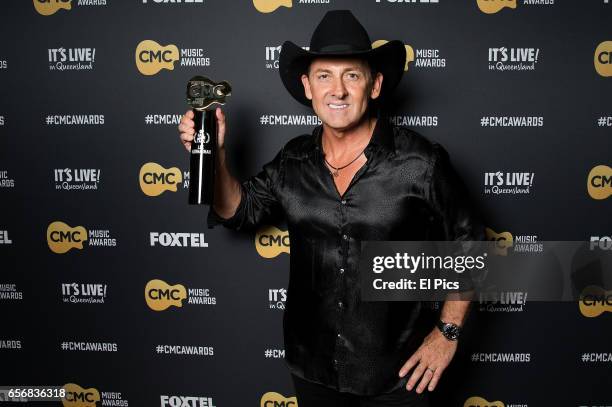 Lee Kernaghan poses with the Life Time Achievment award during the 7th Annual CMC Music Awards 2017 at The Star Gold Coast on March 23, 2017 in Gold...