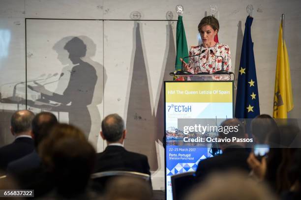 Queen Letizia of Spain speaks at 7th European Conference "Tobacco or Health" in Porto on March 23, 2017 in Porto, Portugal.