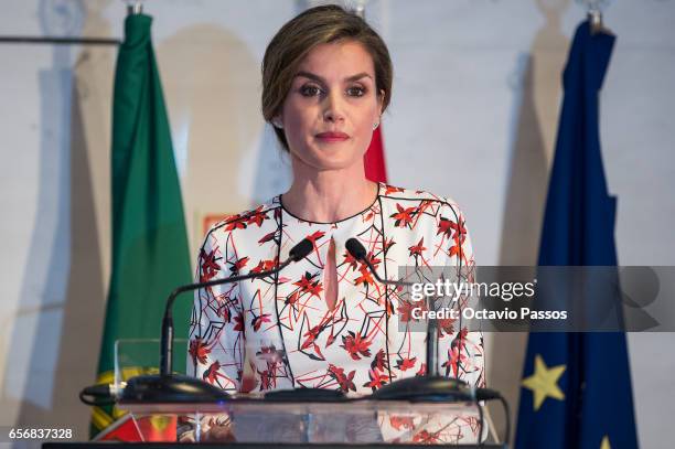 Queen Letizia of Spain speaks during the 7th European Conference "Tobacco or Health" in Porto on March 23, 2017 in Porto, Portugal.