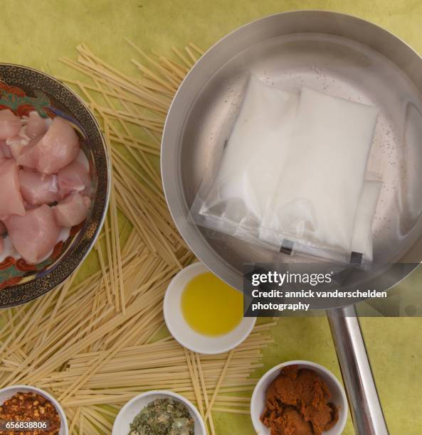 kao soi noodles soup ingredients. - coconut chunks stock pictures, royalty-free photos & images