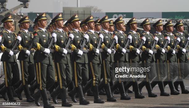 Chinese soldiers attend a military parade to mark Pakistan's National Day in Islamabad, Pakistan on March 23, 2017.