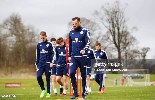 Steven Fletcher is seen during a training session at Mar Hall on March 23, 2017 in Erskine, Scotland.