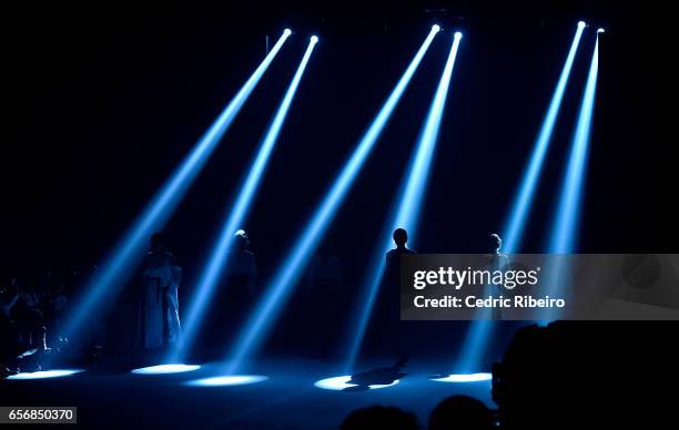 Models walk the runway during the Starch Foundation show at Fashion Forward March 2017 held at the Dubai Design District on March 23, 2017 in Dubai,...