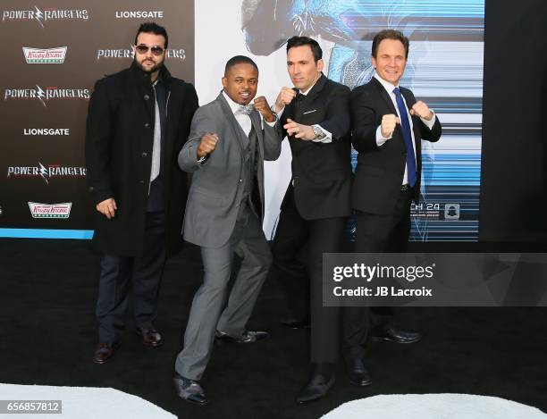 Austin St. John, Walter Jones, Jason David Frank and David Yost attend the premiere of Lionsgate's 'Power Rangers' on March 22, 2017 in Westwood,...