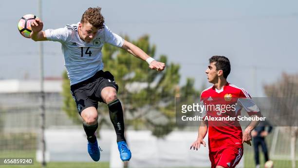 Yannik Keitel of Germany in action during the UEFA U17 elite round match between Germany and Armenia on March 23, 2017 in Manavgat, Turkey.