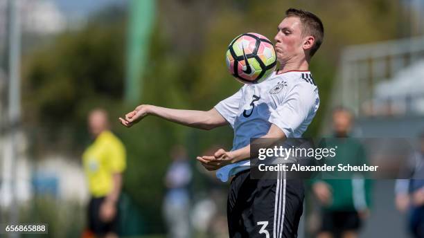 Pascal Hackethal of Germany in action during the UEFA U17 elite round match between Germany and Armenia on March 23, 2017 in Manavgat, Turkey.