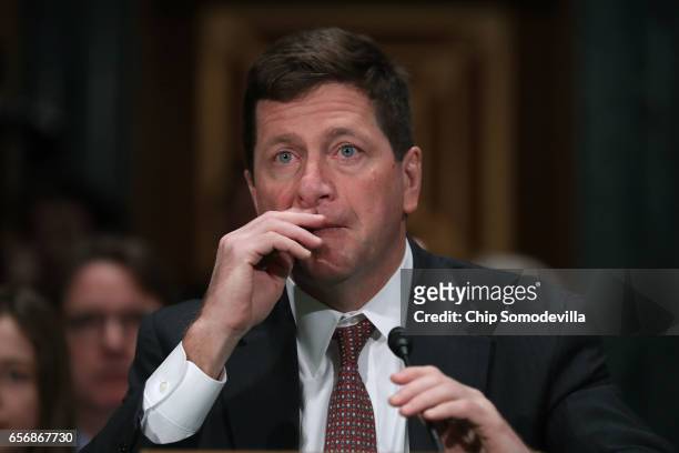 Jay Claton testifies before the Senate Banking Committee during his confirmation hearing to be chairman of the Securities and Exchange Commission in...