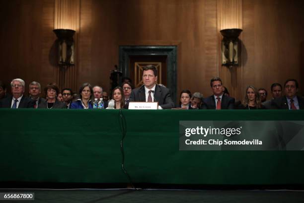 Jay Claton testifies before the Senate Banking Committee during his confirmation hearing to be chairman of the Securities and Exchange Commission in...