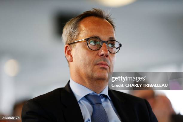 Jerome Pecresse, General Electric Renewable Energy's CEO for France attends a ceremony to set up the first foundation stone of the LM Wind...