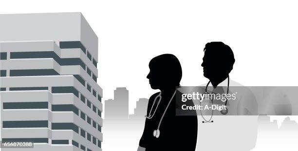 doctor's workplace - doctor in silhouette stock illustrations