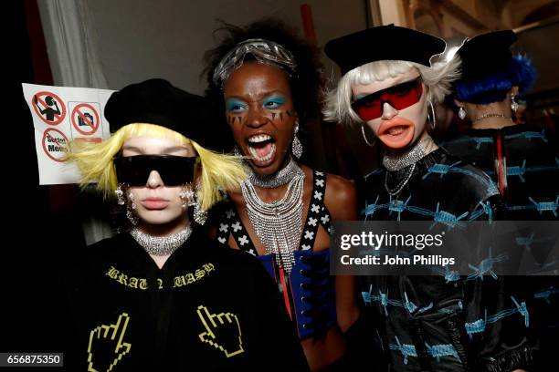 Models are seen backstage ahead of the Mercedes-Benz Presents DB Berdan show during Mercedes-Benz Istanbul Fashion Week March 2017 at Grand Pera on...