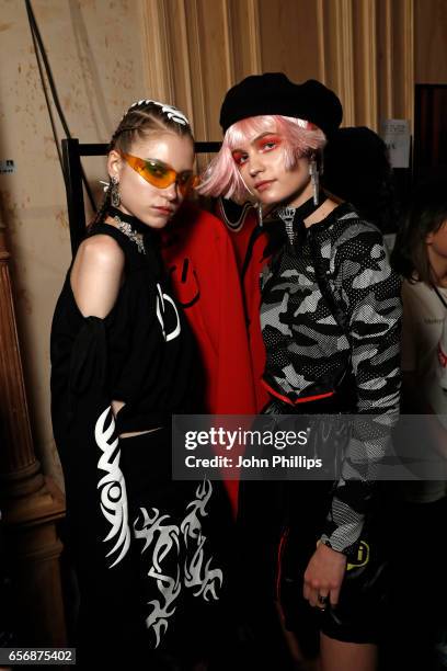 Models are seen backstage ahead of the Mercedes-Benz Presents DB Berdan show during Mercedes-Benz Istanbul Fashion Week March 2017 at Grand Pera on...