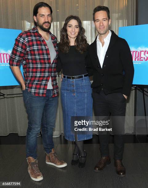 Actor Will Swenson, Sara Bareilles, and Chirs Diamantopoulos attend the "Waitress" New Cast Meet & Greet at St. Cloud at the Knickerbocker Hotel on...
