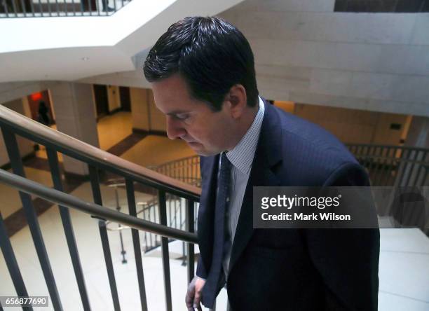 Chairman of the House Intelligence Committee, Devin Nunes walks away after leaving a closed meeting with fellow committee members, on Capitol Hill...