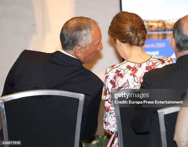 Queen Letizia of Spain and Marcelo Rebelo de Sousa attend European Conference 'Tabajo O Salud' against Cancer at Sheraton Porto Hotel on March 23,...