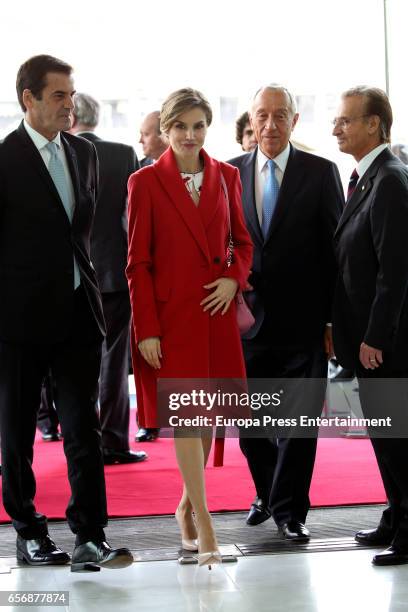 Queen Letizia of Spain and Marcelo Rebelo de Sousa attend European Conference 'Tabajo O Salud' against Cancer at Sheraton Porto Hotel on March 23,...