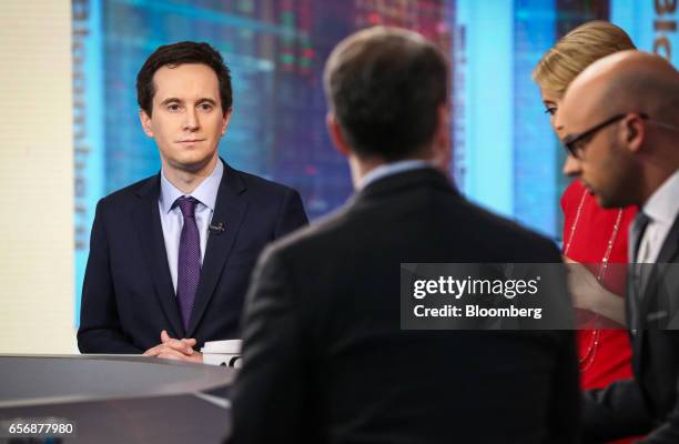 Ian Lyngen, head of U.S. Rates strategy at BMO Capital Markets Corp., listens during a Bloomberg Television interview in New York, U.S., on Thursday,...