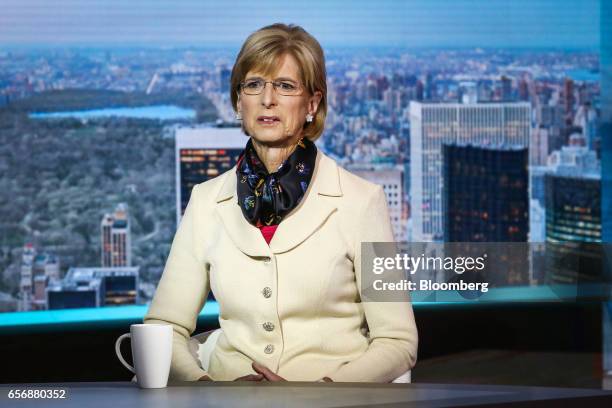 Christine Todd Whitman, president of Whitman Strategy Group LLC, speaks during a Bloomberg Television interview in New York, U.S., on Thursday, March...