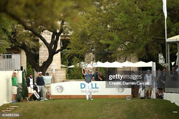 Bubba Watson tees off on the 1st hole of his match during round two of the World Golf Championships-Dell Technologies Match Play at the Austin...