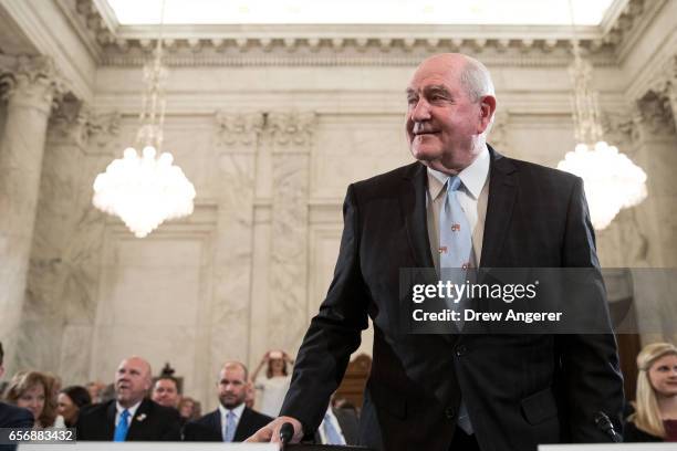 Sonny Perdue, President TrumpÕs nominee to lead the Agriculture Department, takes his seat as he arrives for his confirmation hearing before the...