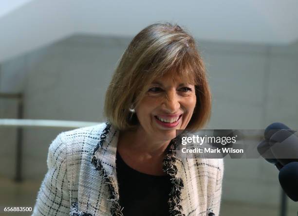 House Intelligence Committee member Rep. Jackie Speier speaks to reporters after leaving a closed meeting with fellow committee members, on Capitol...