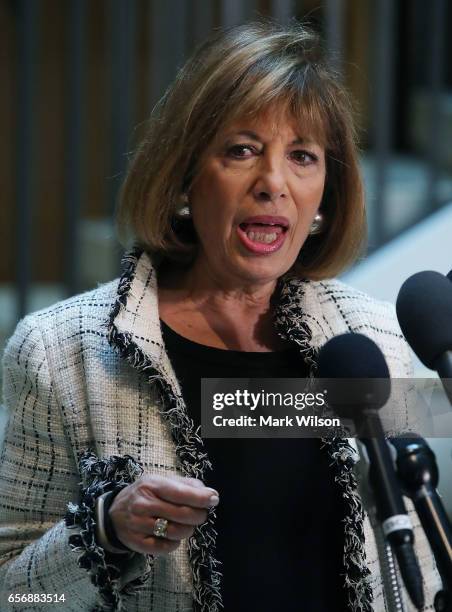 House Intelligence Committee member Rep. Jackie Speier speaks to reporters after leaving a closed meeting with fellow committee members, on Capitol...