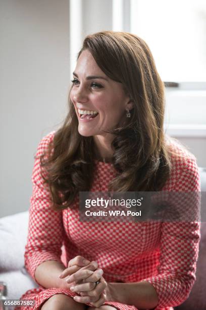 Catherine, Duchess of Cambridge attends a parent support group during the launch of maternal mental health films ahead of mother's day at Royal...