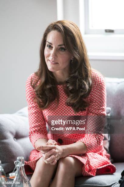 Catherine, Duchess of Cambridge attends a parent support group during the launch of maternal mental health films ahead of mother's day at Royal...