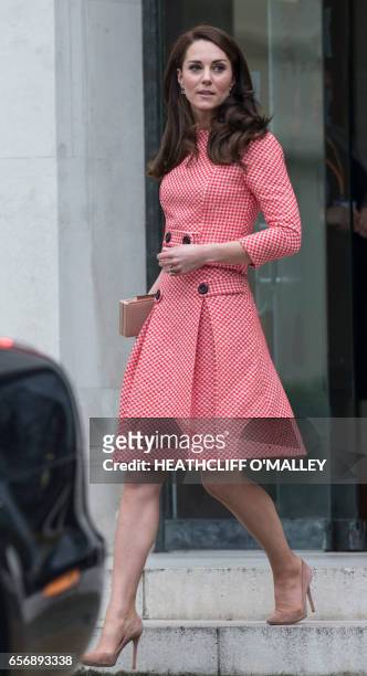 Britain's Catherine, Duchess of Cambridge, is pictured attending the launch of a series of films to raise awareness of maternal mental health...