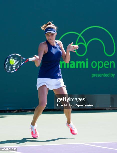 Patricia Maria Tig in action during the Miami Open on March 22 at the Tennis Center at Crandon Park in Key Biscayne, FL.